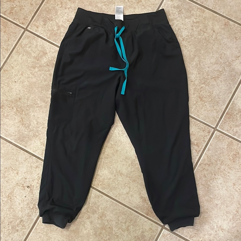 Figs Black Joggers with Blue Drawstring